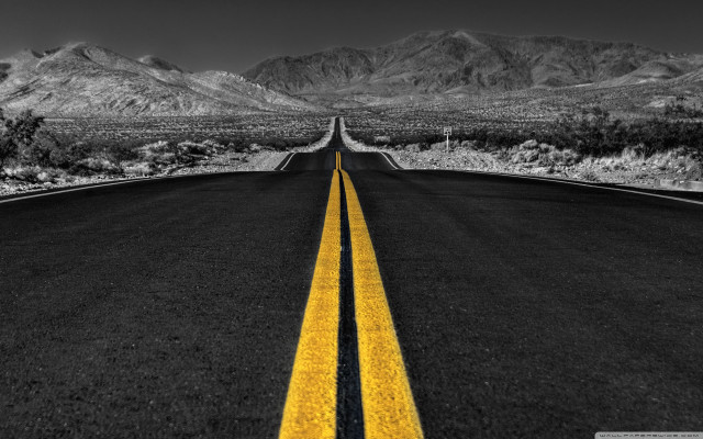 Black white road yellow lines free wallpaper - medium preview image