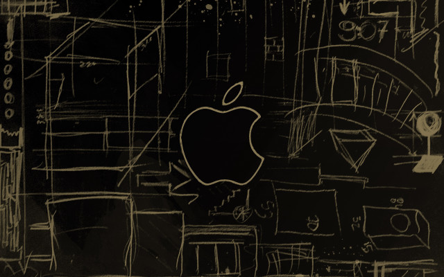 Apple blackboard cityscape outline drawing free wallpaper - medium preview image