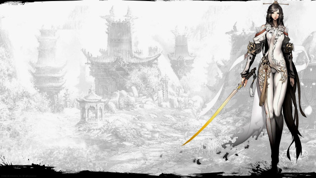Woman sword snowy castle fantasy free wallpaper - medium preview image