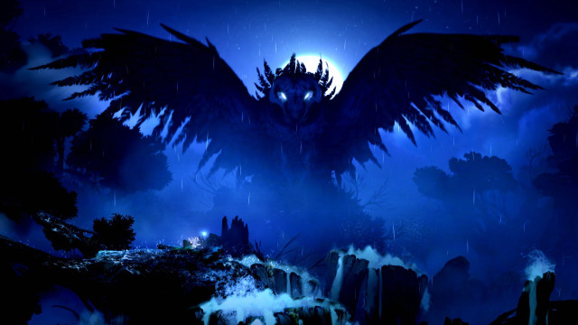 Large bird flying forest night free wallpaper - medium preview image