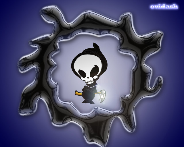 Skeleton knife hole blue background free wallpaper - medium preview image
