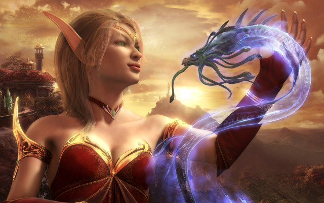 Woman red dress blue dragon free wallpaper - medium preview image