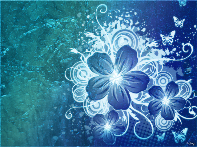 Blue flower butterflies abstract art free wallpaper - medium preview image