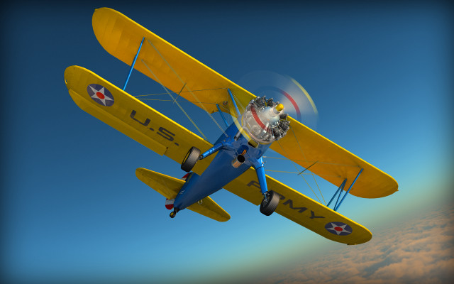 Yellow blue biplane clouds cockpit free wallpaper - medium preview image