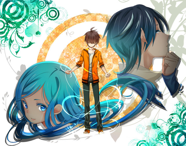 Anime couple blue green orange free wallpaper - medium preview image