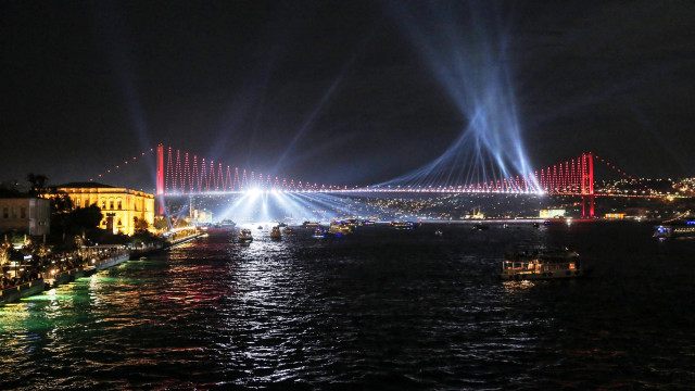 Bridge lights night water reflection free wallpaper - medium preview image