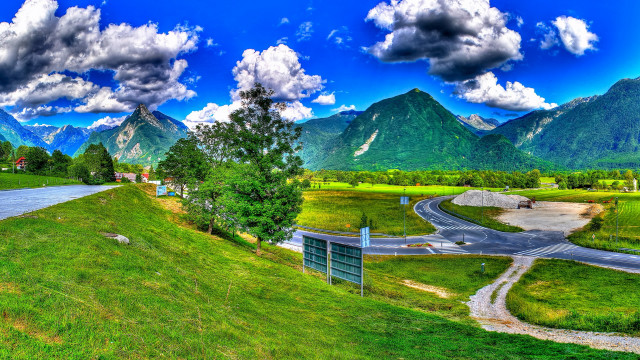 Scenic road mountains blue sky #2 free wallpaper - medium preview image