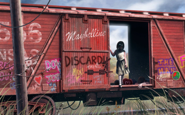 Person standing train graffiti sky free wallpaper - medium preview image