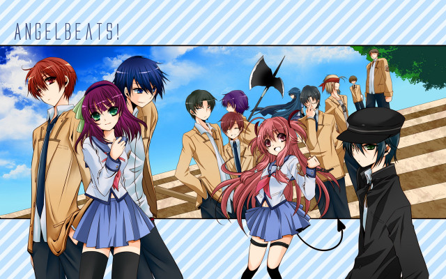 Anime characters blue sky umbrella free wallpaper - medium preview image