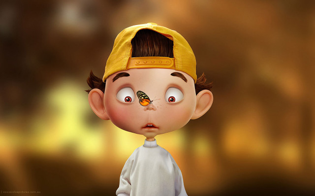 Cartoon boy butterfly nose yellow free wallpaper - medium preview image
