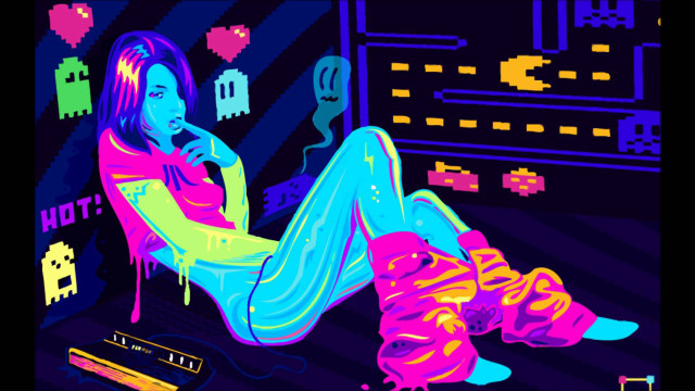 Woman sitting floor computer screen free wallpaper - medium preview image