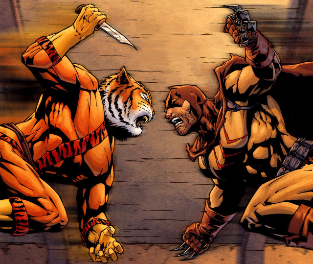Two men fighting tiger drawing free wallpaper - medium preview image