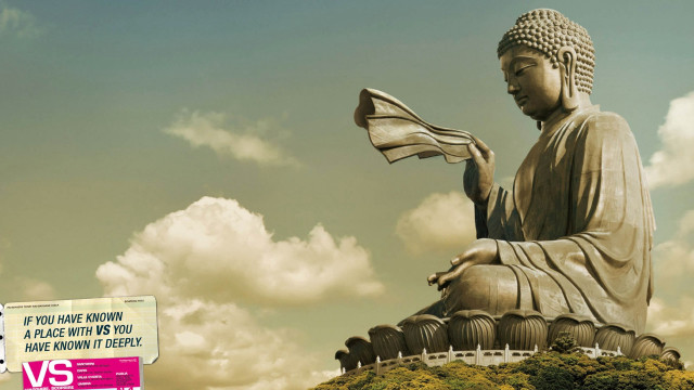 Buddha statue holding cloth cloudy free wallpaper - medium preview image