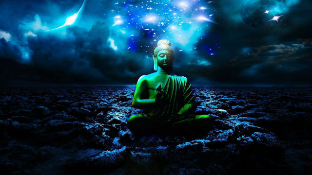 Buddha statue field stars sky free wallpaper - medium preview image