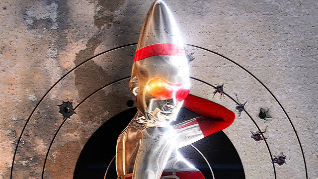 Metal sculpture person rocket red free wallpaper - medium preview image