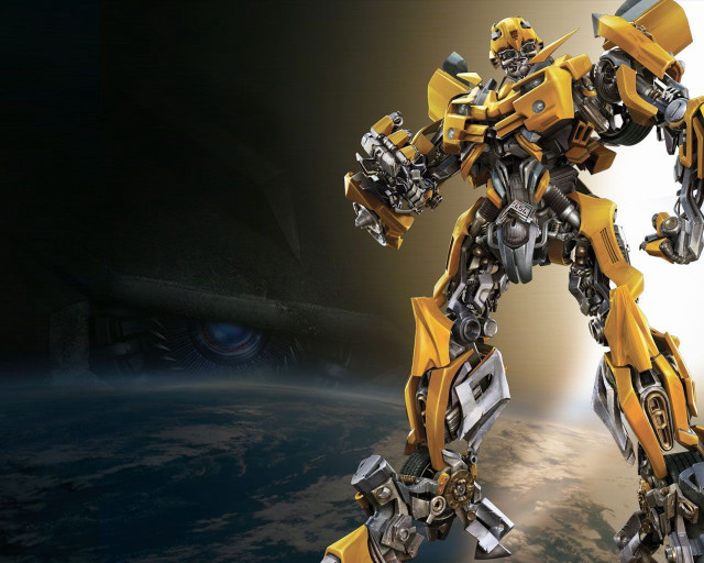 Yellow black robot planet sky free wallpaper - medium preview image