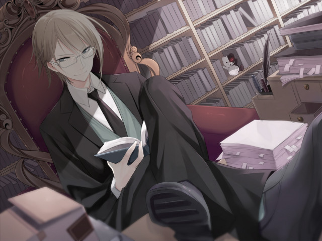 Man suit chair book cat free wallpaper - medium preview image
