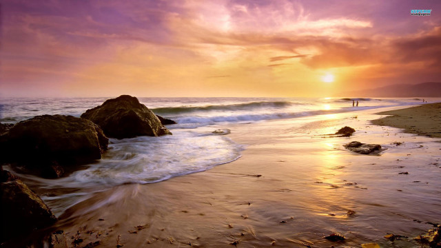 Beach sunset surfboard walking person #2 free wallpaper - medium preview image