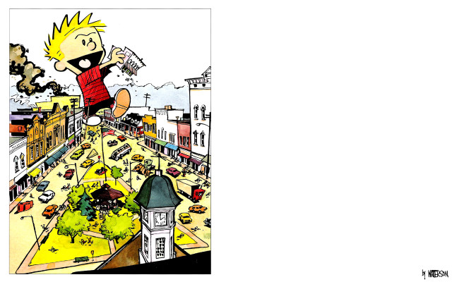 Cartoon man flying city clocktower free wallpaper - medium preview image