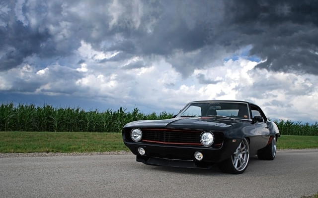 Black muscle car cloudy sky free wallpaper - medium preview image