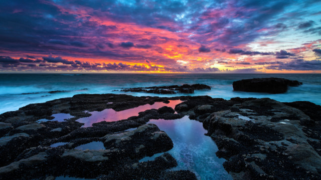 Sunset ocean rocks water clouds #6 free wallpaper - medium preview image