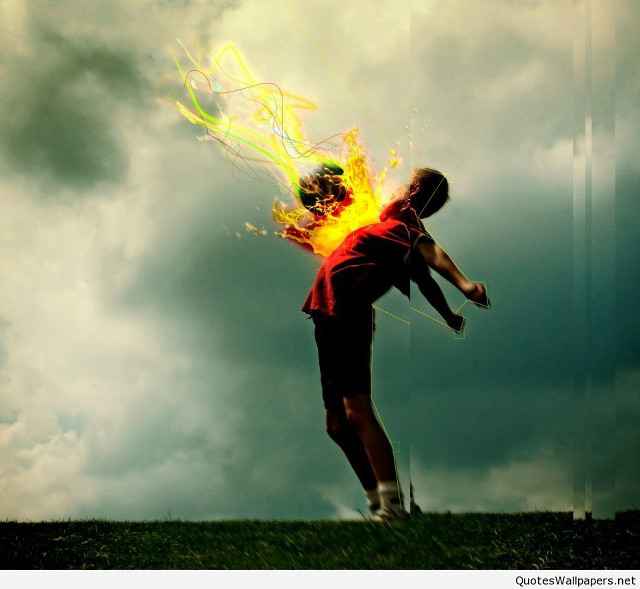 Man jumping fireball cloudy sky free wallpaper - medium preview image