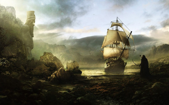 Ship rocky castle man shore free wallpaper - medium preview image
