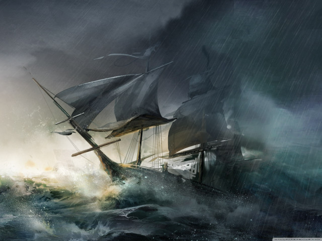 Ship storm lightning cloud painting free wallpaper - medium preview image