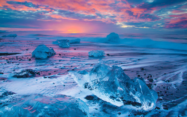 Sunset beach ice waves pink free wallpaper - medium preview image
