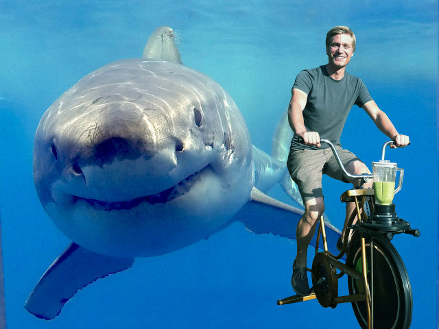 Man riding bike shark ocean free wallpaper - medium preview image