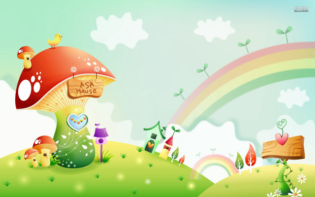 Mushroom house rainbow background sky #2 free wallpaper - medium preview image