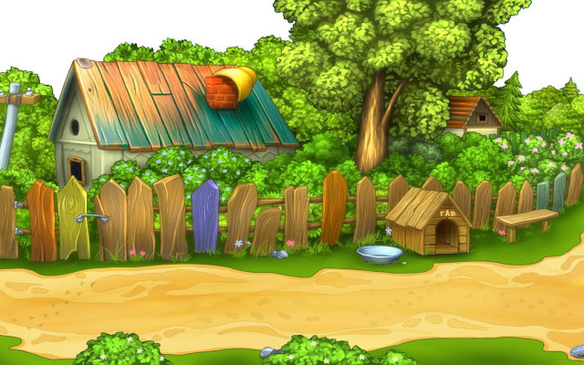 Cartoon small house woods fence free wallpaper - medium preview image