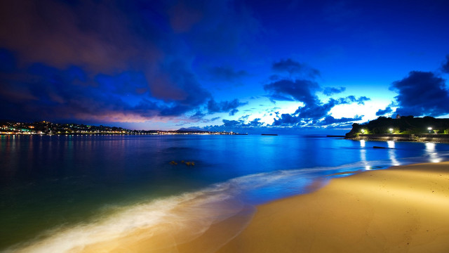 Beach water night sky clouds free wallpaper - medium preview image