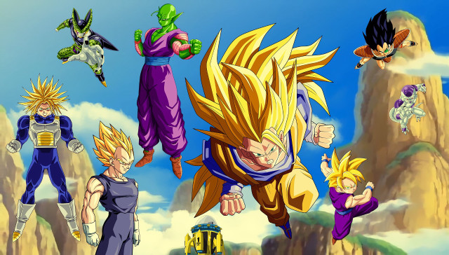 Dragon ball characters flying cartoon free wallpaper - medium preview image