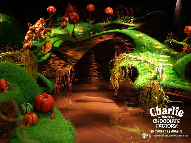 Green forest bridge mushrooms plants free wallpaper - medium preview image
