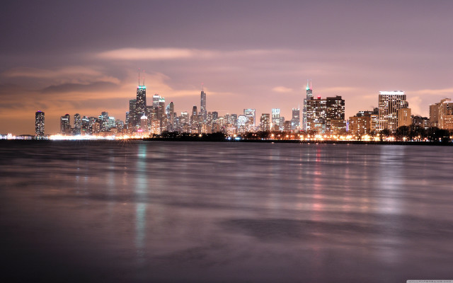 City skyline night water buildings #4 free wallpaper - medium preview image