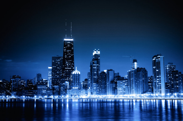 City skyline night blue light free wallpaper - medium preview image