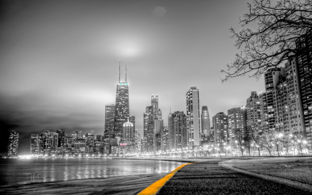 Cityscape night lake yellowline bridge free wallpaper - medium preview image