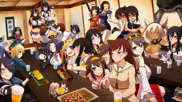 Anime girls table drinks food #2 free wallpaper - medium preview image