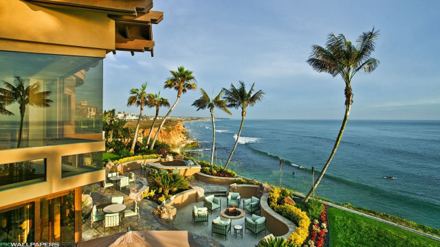 Beach balcony view palm trees free wallpaper - medium preview image