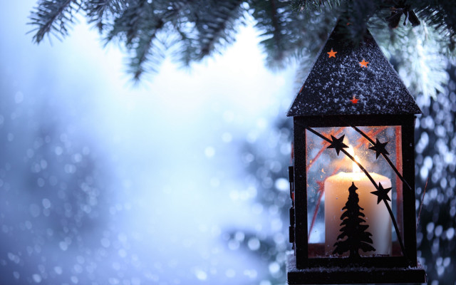 Lit candle tree branch snow free wallpaper - medium preview image