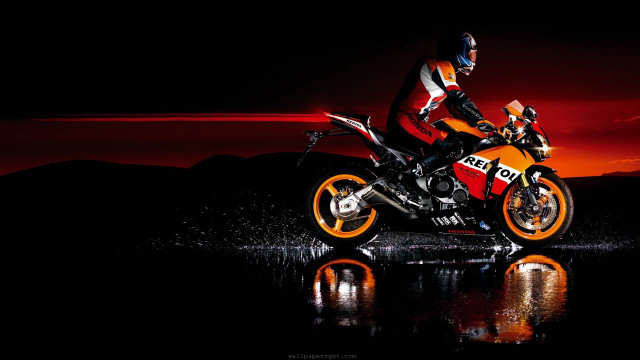 Man motorcycle water night red #2 free wallpaper - medium preview image
