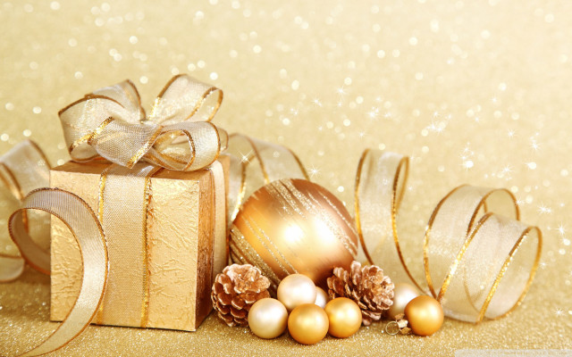 Gold gift box bow ornaments free wallpaper - medium preview image