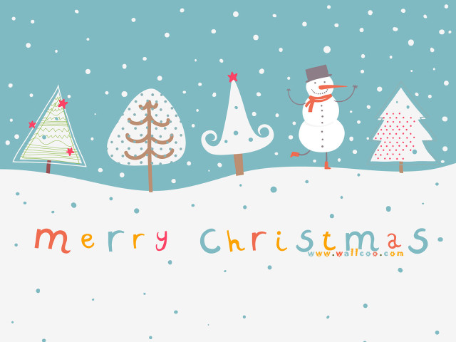 Snowman snow trees snowflakes ground free wallpaper - medium preview image