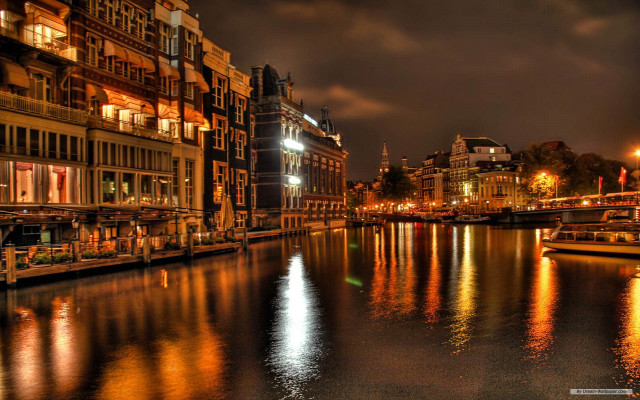 River buildings night lights reflection free wallpaper - medium preview image