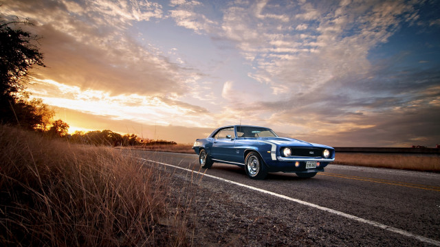 Blue car driving road cloudy free wallpaper - medium preview image