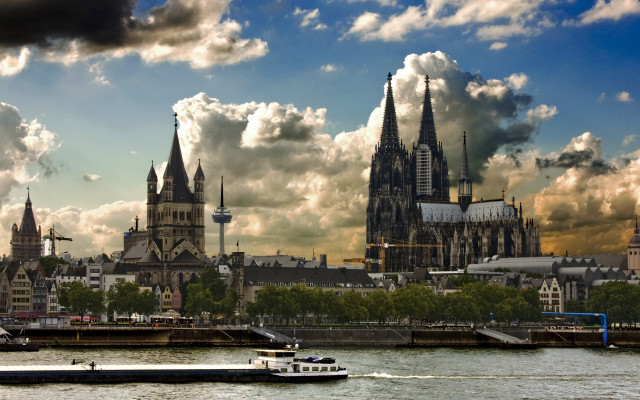 Boat river city tall buildings #2 free wallpaper - medium preview image