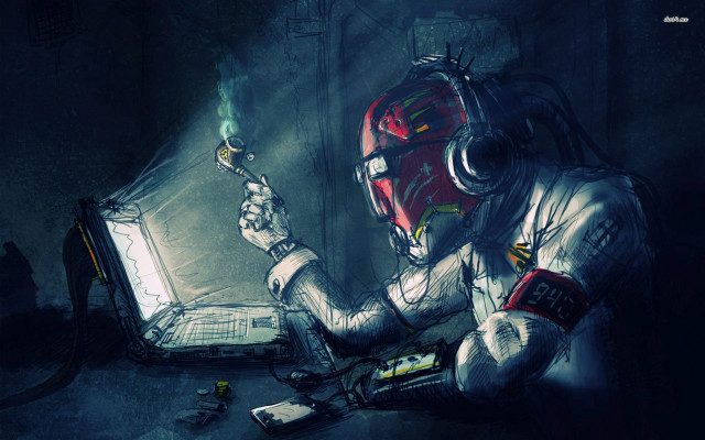 Space suit man laptop flame free wallpaper - medium preview image