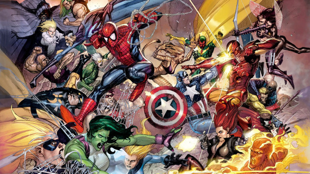 Avengers cartoon group heroes multicolor free wallpaper - medium preview image