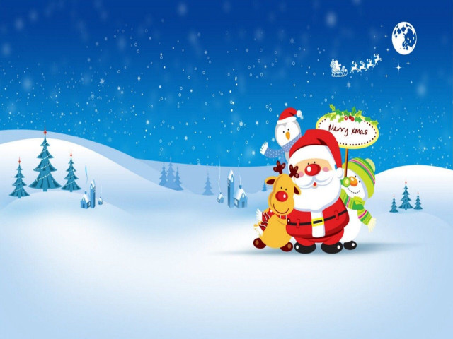 Santa reindeer christmas tree snow free wallpaper - medium preview image